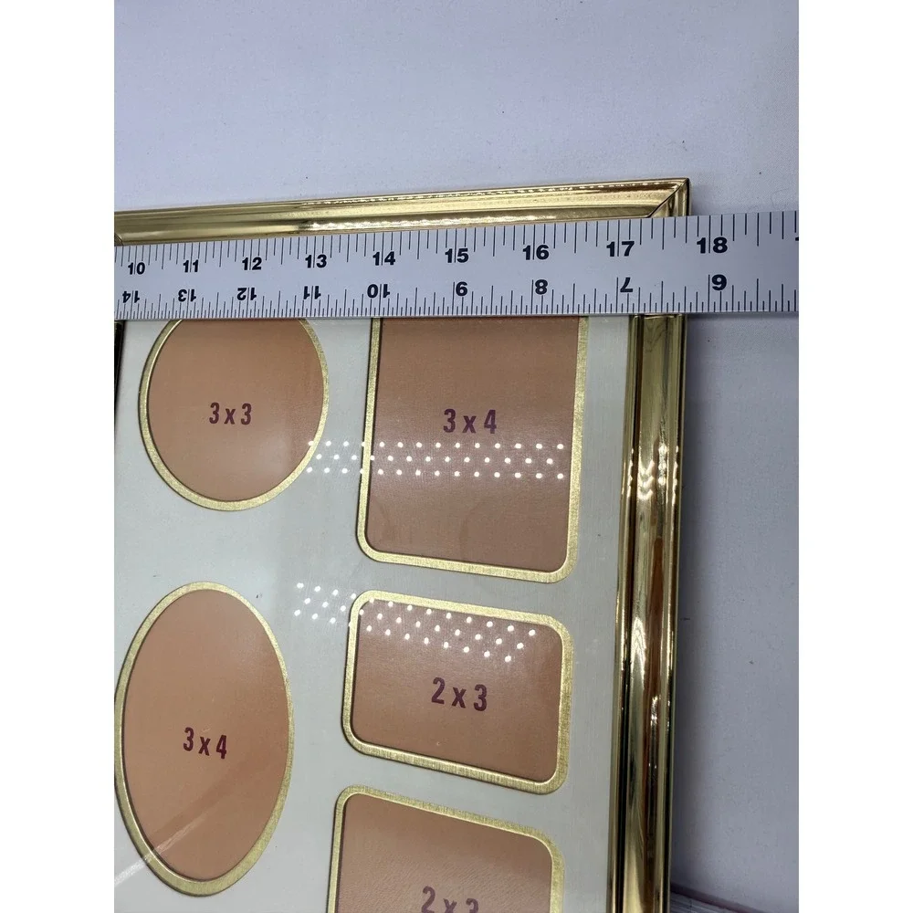 Collage Picture Frame Gold Tone Bi-Fold Multi-Photo Metal